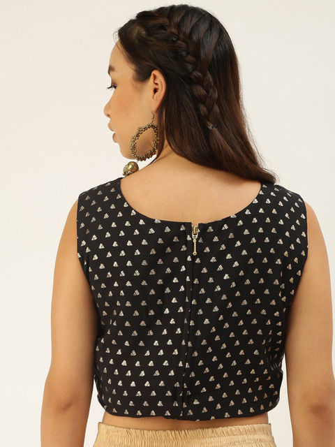 De Moza Black & Gold-Toned Printed Crop Top - Image 4