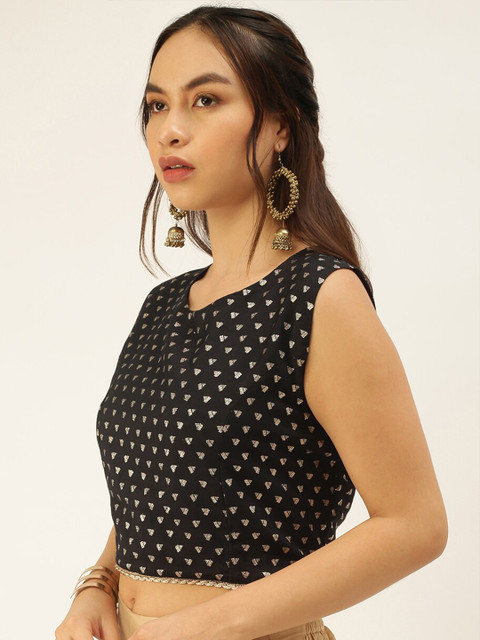 De Moza Black & Gold-Toned Printed Crop Top - Image 3