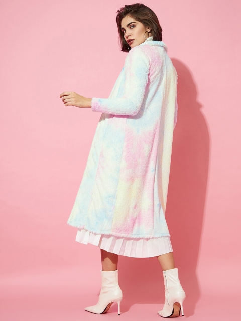 Athena Women Blue & Pink Tie And Dye Printed Wool Longline Open Front Shrug - Image 5