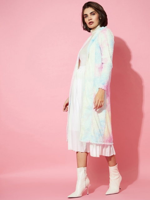 Athena Women Blue & Pink Tie And Dye Printed Wool Longline Open Front Shrug - Image 4