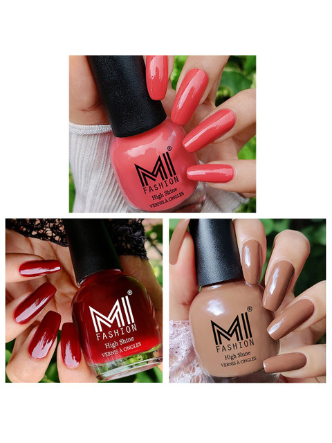 MI FASHION Set Of 3 Vernis A Ongles Ultra High Glass HD 3D Shine Nail Polish - Dark Nude, Wine Maroon, Peach Crush