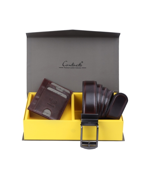 CONTACTS Men Brown Solid Genuine Leather Accessory Gift Set