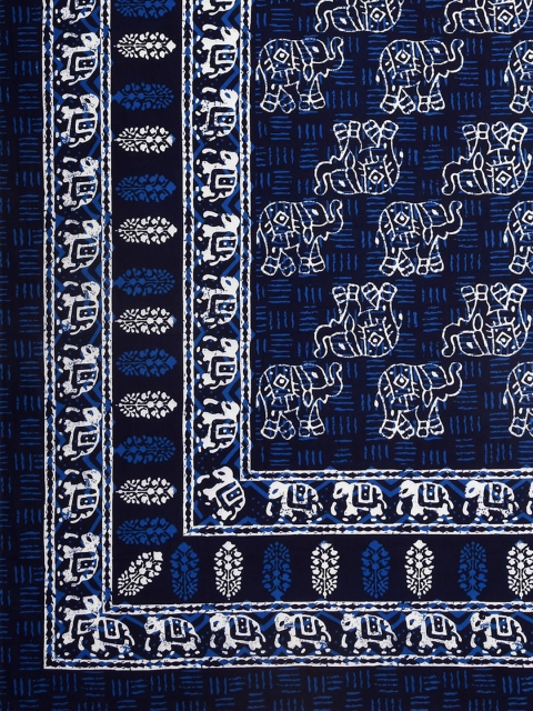 BLOCKS OF INDIA Blue Elephant Printed Pure Cotton 6-Seater Table Cloth - Image 4