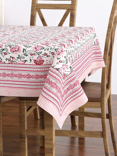 BLOCKS OF INDIA Pink Block Printed Pure Cotton 6-Seater Table Cloth - Image 3