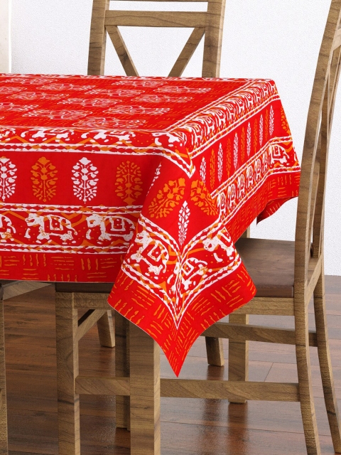 BLOCKS OF INDIA Red Elephant Printed Pure Cotton 6-Seater Table Cloth - Image 3