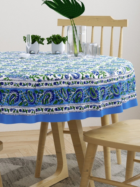 BLOCKS OF INDIA Blue & White Printed Pure Cotton Table Cloth - Image 3