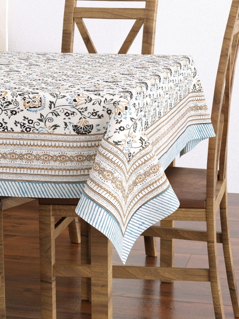 BLOCKS OF INDIA Grey Printed Cotton 6 Seater Table Cloth - Image 3