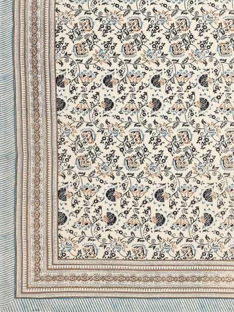 BLOCKS OF INDIA Grey Printed Cotton 6 Seater Table Cloth - Image 4