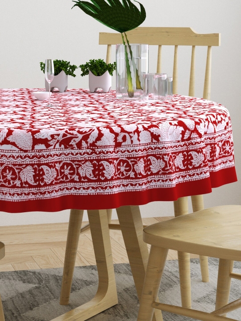 BLOCKS OF INDIA Red & White Printed Pure Cotton 4-Seater Table Cloth - Image 3