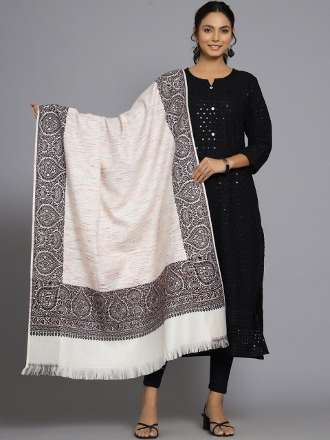 HANDICRAFT PALACE Women White Woven-Design Shawl