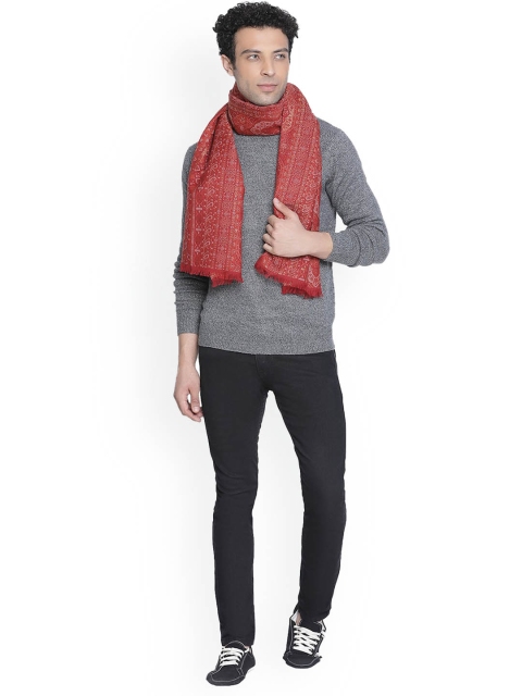 SHINGORA Men Maroon Woven Design Muffler - Image 2