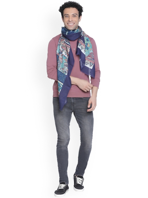 SHINGORA Men Navy Blue Printed Muffler - Image 4