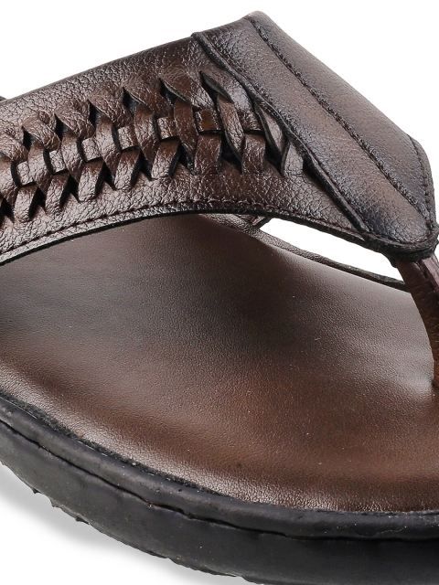 Metro Men Brown & Black Leather Comfort Sandals - Image 5