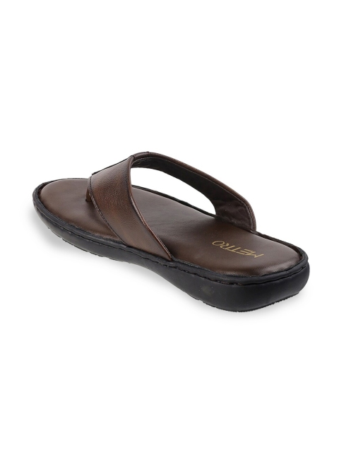 Metro Men Brown & Black Leather Comfort Sandals - Image 2
