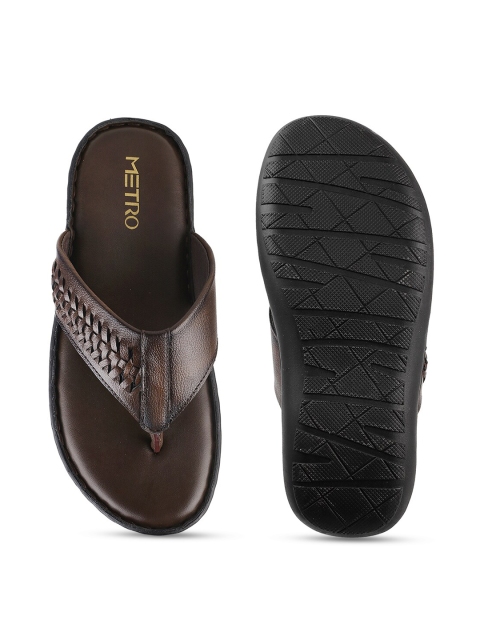 Metro Men Brown & Black Leather Comfort Sandals - Image 4