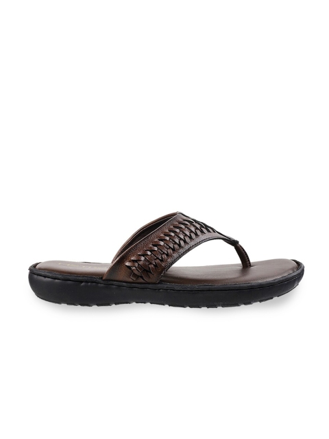 Metro Men Brown & Black Leather Comfort Sandals - Image 3