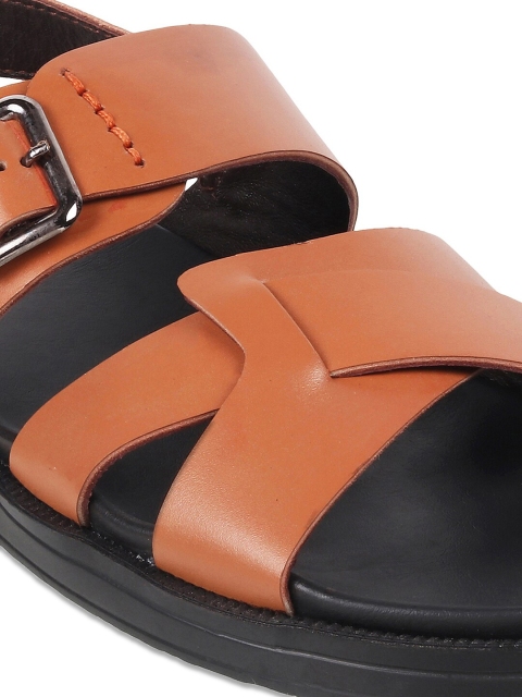 Mochi Men Tan & Black Leather Comfort Sandals - Image 5