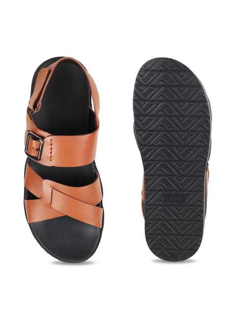 Mochi Men Tan & Black Leather Comfort Sandals - Image 4