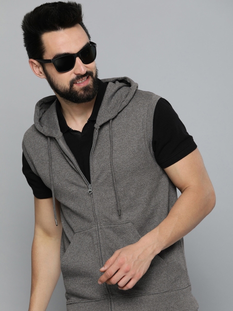 HERE&NOW Grey Solid Hooded Sweatshirt
