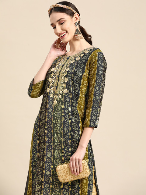Sangria Women Blue Bandhani Embroidered Thread Work Kurta