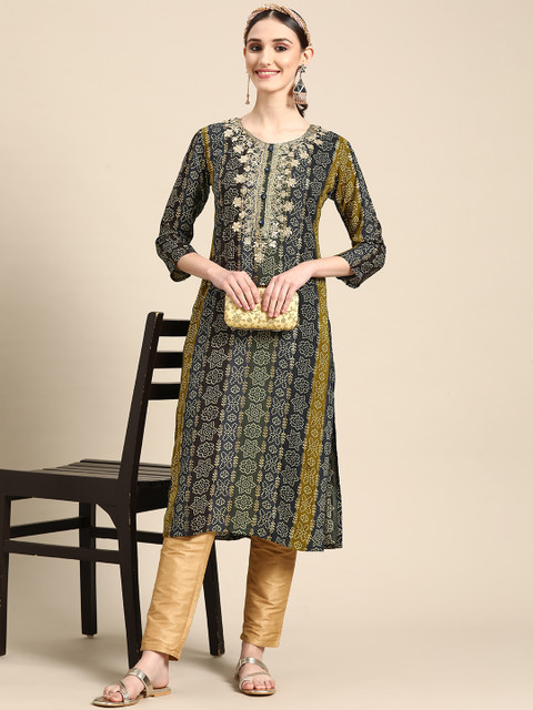 Sangria Women Blue Bandhani Embroidered Thread Work Kurta - Image 6