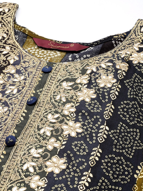 Sangria Women Blue Bandhani Embroidered Thread Work Kurta - Image 2