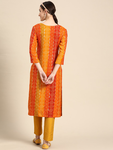 Sangria Women Yellow Bandhani Embroidered Thread Work Kurta - Image 5