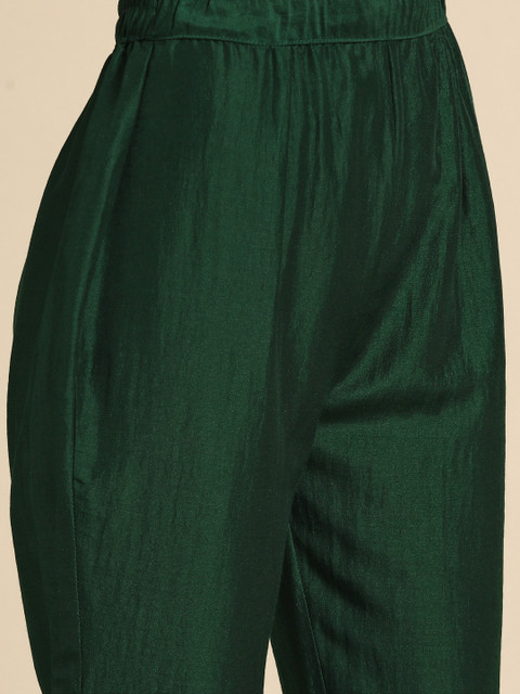 Sangria Women Green Ethnic Motifs Embroidered Pure Cotton Kurta with Trousers & With Dupatta - Image 3