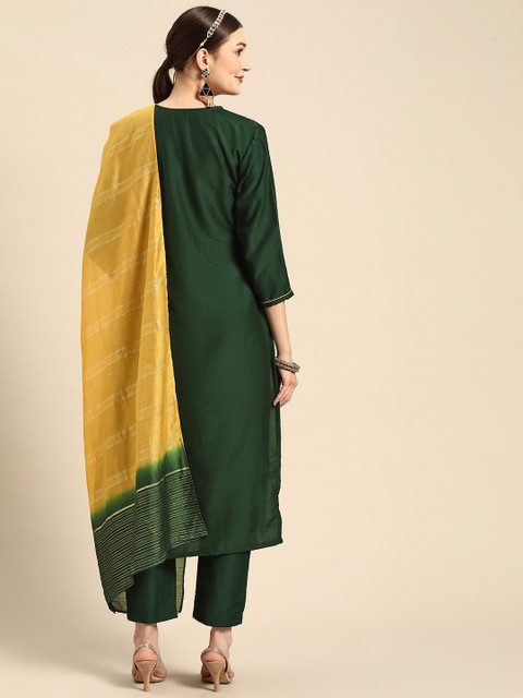 Sangria Women Green Ethnic Motifs Embroidered Pure Cotton Kurta with Trousers & With Dupatta - Image 7