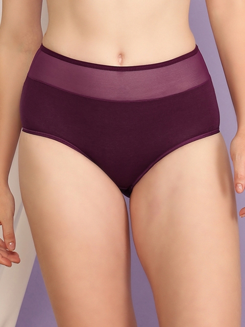 Clovia Women Purple Solid High Waist Hipster Briefs