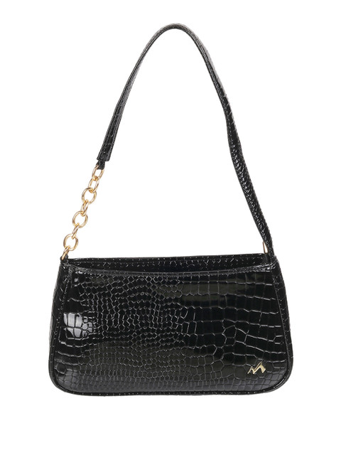 Metro Black Animal Textured Structured Shoulder Bag