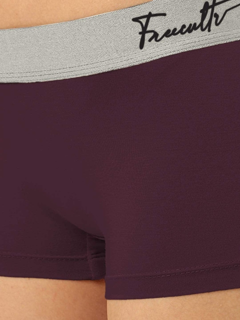 FREECULTR Women Pack Of 2 Blue & Burgundy Solid Anti Microbial Boy Shorts - Image 5