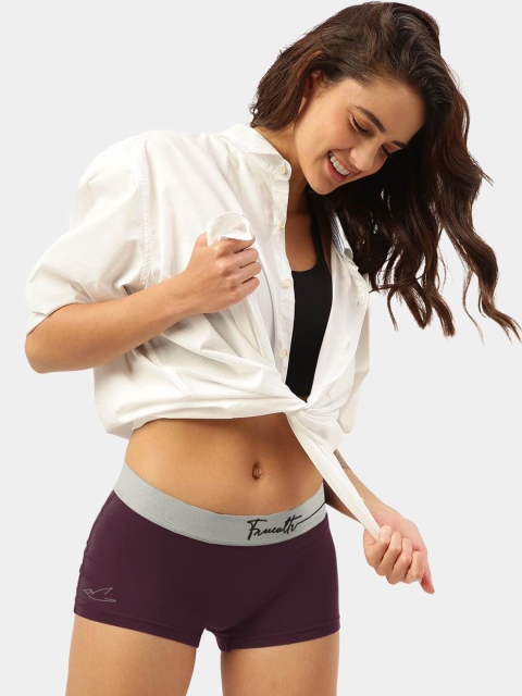FREECULTR Women Pack Of 2 Blue & Burgundy Solid Anti Microbial Boy Shorts - Image 2