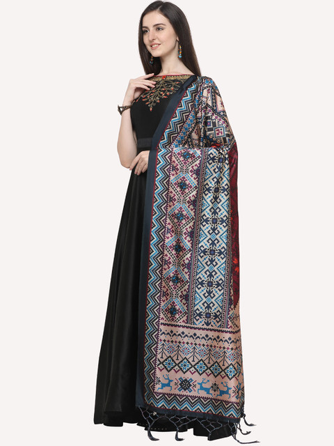 Kaizen TEXO FAB Black & Blue Ethnic Motifs Printed Dupatta - Image 3