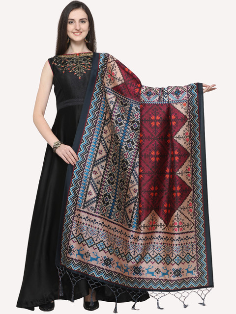 Kaizen TEXO FAB Black & Blue Ethnic Motifs Printed Dupatta
