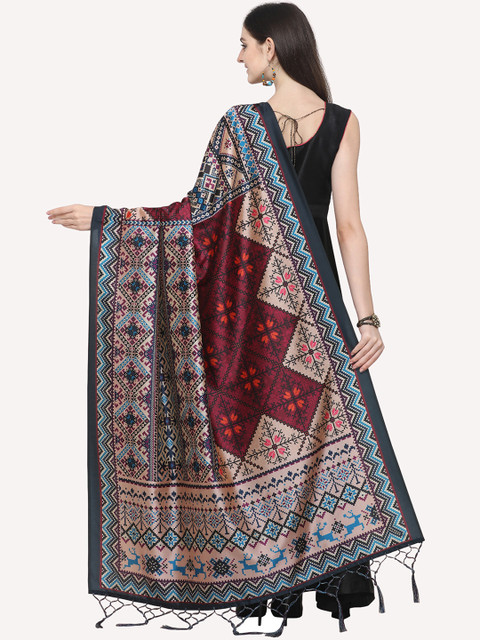 Kaizen TEXO FAB Black & Blue Ethnic Motifs Printed Dupatta - Image 4