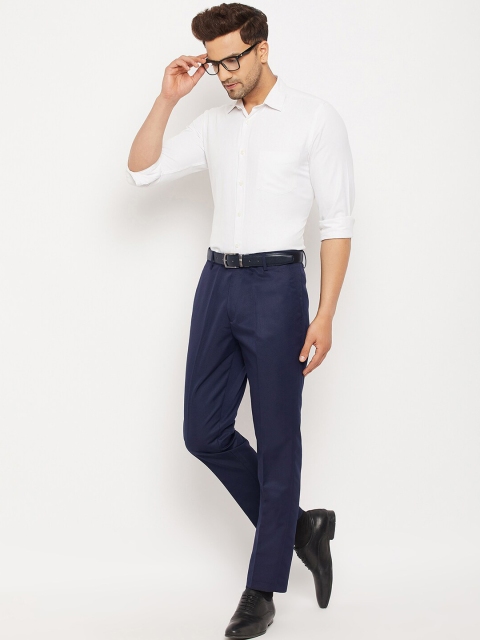 VEI SASTRE Men Navy Blue Smart Slim Fit Trousers - Image 4