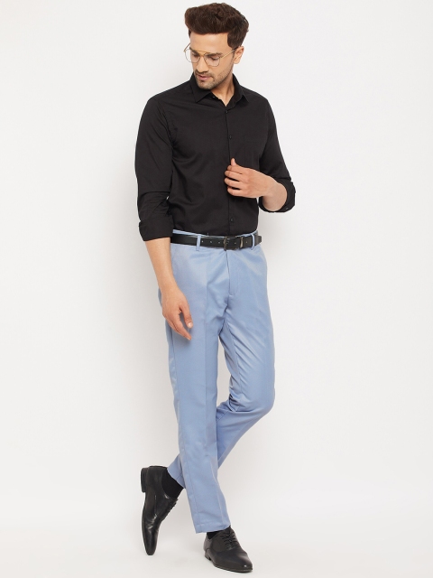 VEI SASTRE Men Blue Smart Slim Fit Trousers - Image 4