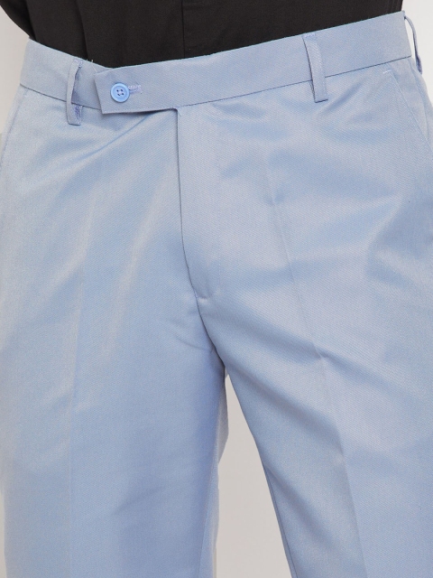 VEI SASTRE Men Blue Smart Slim Fit Trousers - Image 5