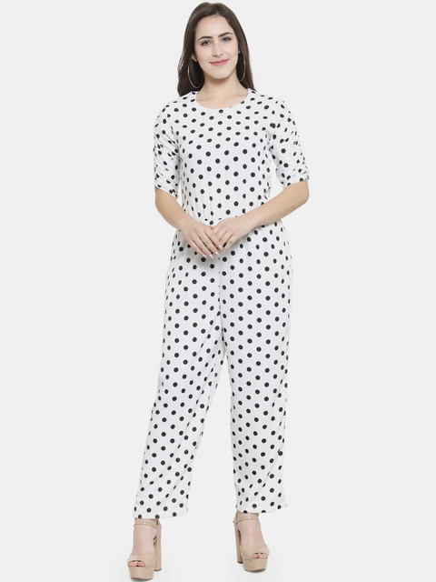 Enchanted Drapes White & Black Printed Basic Jumpsuit