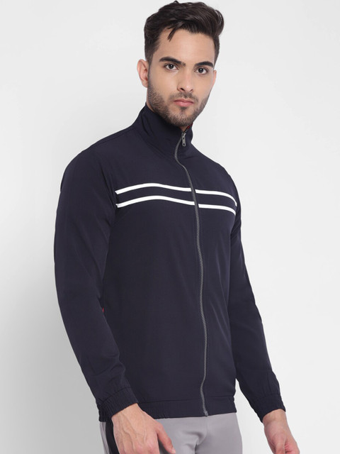 Yuuki Men Navy Blue Solid Sporty Jacket - Image 3