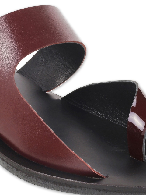 Mochi Men Maroon & Black Leather Comfort Sandals - Image 5