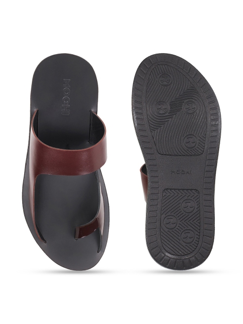 Mochi Men Maroon & Black Leather Comfort Sandals - Image 4