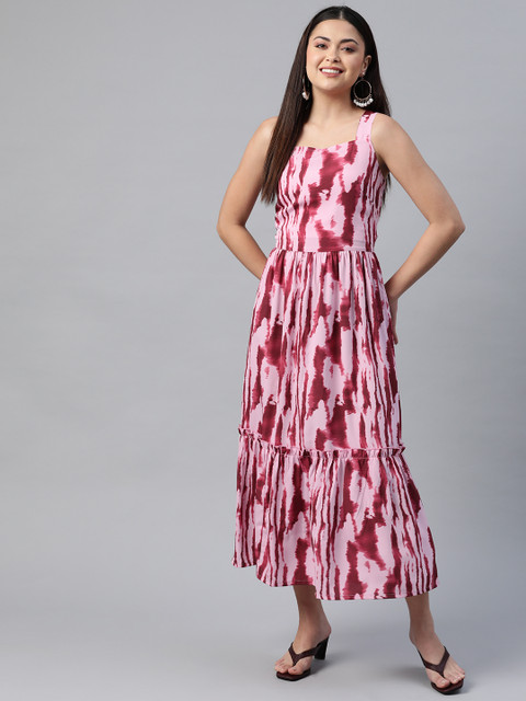 plusS Tie and Dye Tiered A-Line Midi Dress