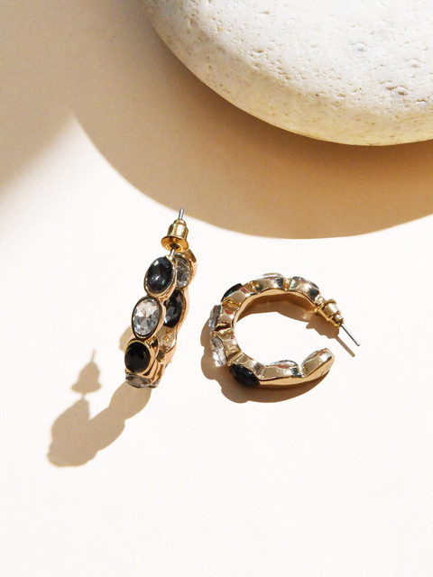 Accessorize Chubby Gem Stone Studded Circular Half Hoop Earrings