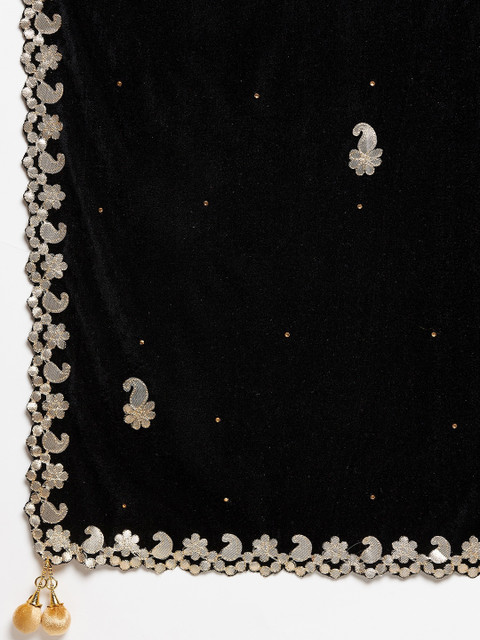 Clora Creation Black & Gold-Toned Ethnic Motifs Embroidered Velvet Dupatta with Gotta Patti - Image 2