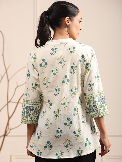 Rain & Rainbow Floral Printed Mandarin Collar Pure Cotton A-Line kurti - Image 5