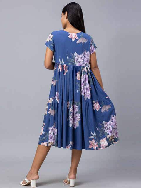 AV2 Navy Blue Floral Maternity A-Line Midi Dress - Image 5