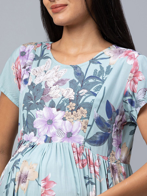 AV2 Blue Floral Printed Maternity Midi Dress - Image 3