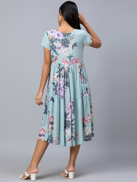 AV2 Blue Floral Printed Maternity Midi Dress - Image 5